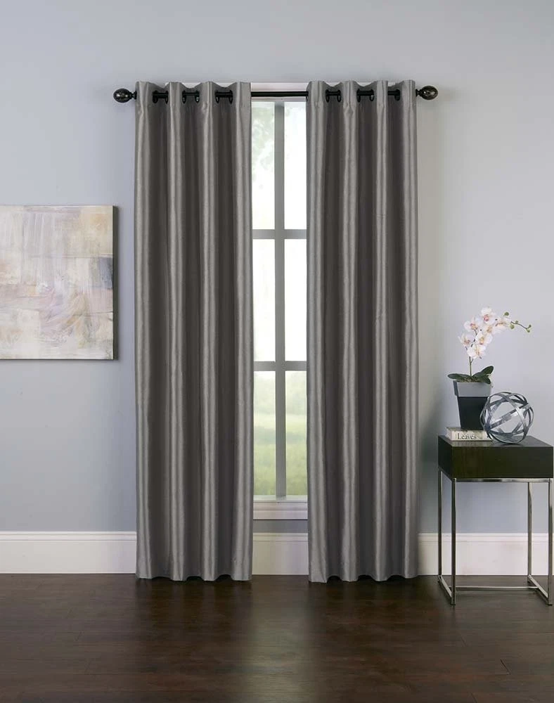 1Q80610GPT Malta Faux Silk Grommet Curtain Panel, 50 by 84", Pewter