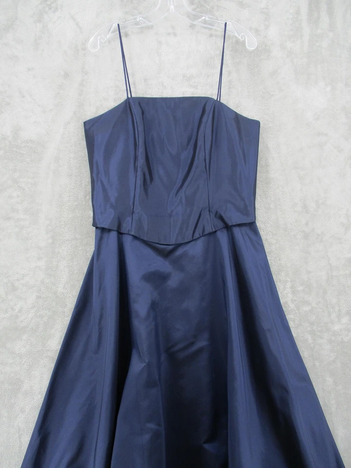 Vestido JS Collections 16 Vestido Tafetán Cintura Caída Línea A Boda HOCO Baile de graduación Azul Marino Foto 3 de 4