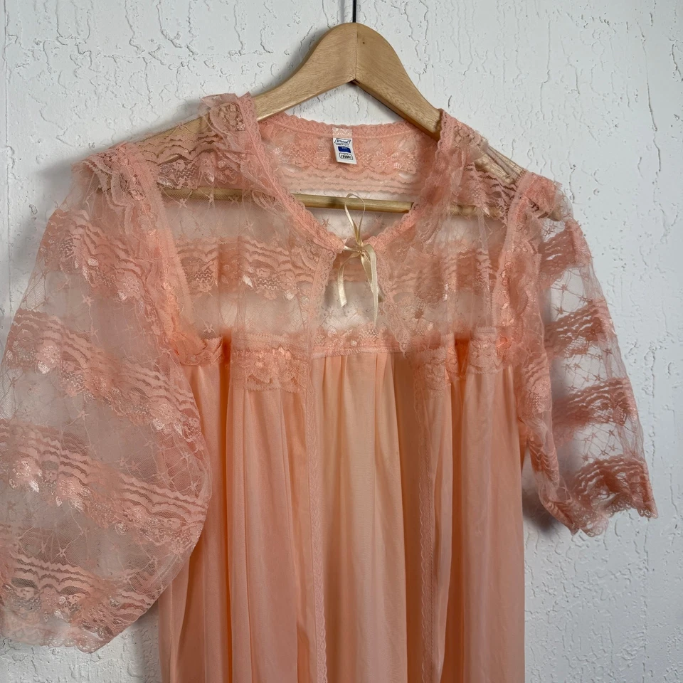 Vestido camisón bata bata negra bata bata bata vintage de encaje melocotón vintage años 60 cabaña Foto 2 de 4