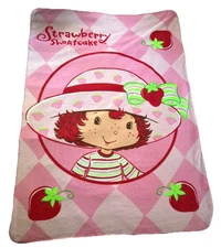 Vintage Strawberry Shortcake Fleece Throw Blanket Pink, Approximately 46"x62"