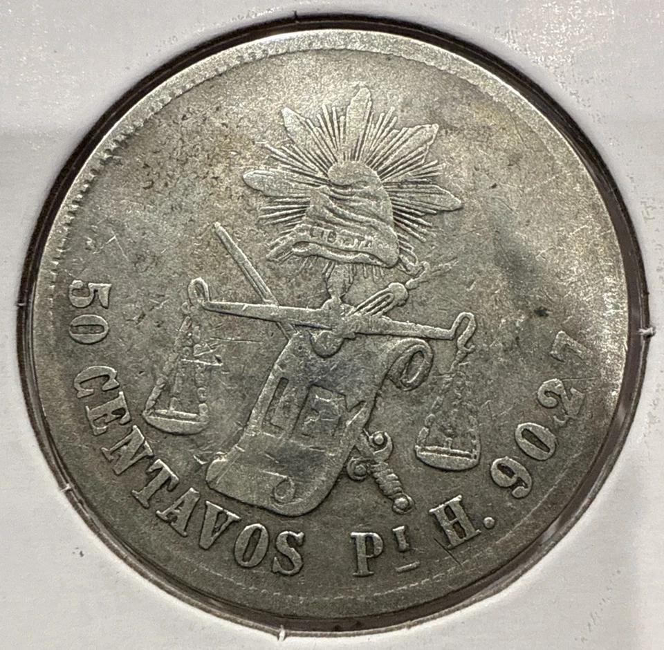 1875 Pi 50 Centavos Mexico Silver 50C Coin - Potosi Mint - Image 2 of 4