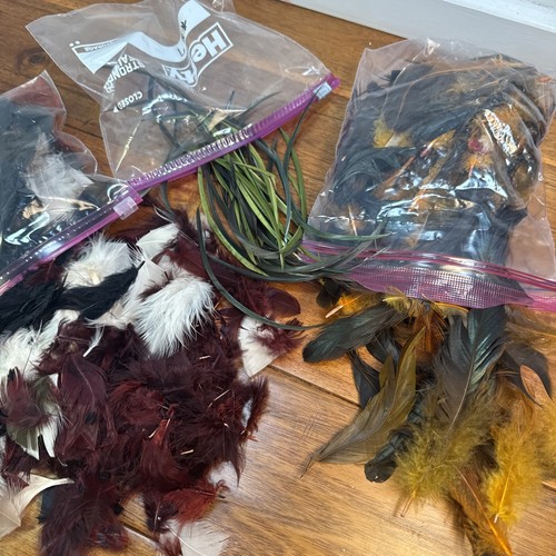 Natural Bird Feathers Craft Projects - Fly Fishing - Jewelry Green Orange Black