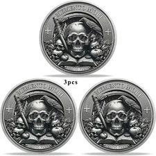 3pc Skull And Raven Death Theme Stoic Memento Mori Memento Vivere Challenge Coin