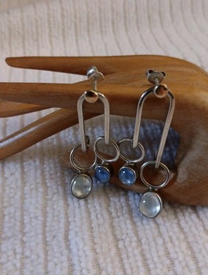 Lilly Barrack Cabochon Quartz Sterling Silver & 14K Gold Dangle Earrings