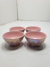 Set Of 4 Rae Dunn Luminous Luster Pink ELFIN AROUND Christmas Holiday Bowls