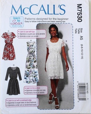 McCalls 7530 Misses Learn To Sew Dresses Sewing Pattern Sz 6-14