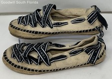 Authentic Tory Burch Womens 61318 Beige Black Ribbon Espadrille Flats Size 7M