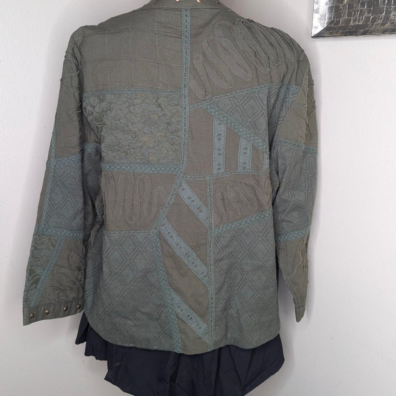 olive green patchwork jacket XL - image 5