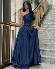Evening Dress Satin Glitter Trim Line A Graduation Dresses Party Prom Wedding