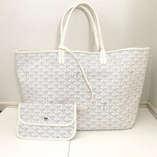 GOYARD Saint Louis PM Tote Bag Goyardine Coated Canvas White Women Leather