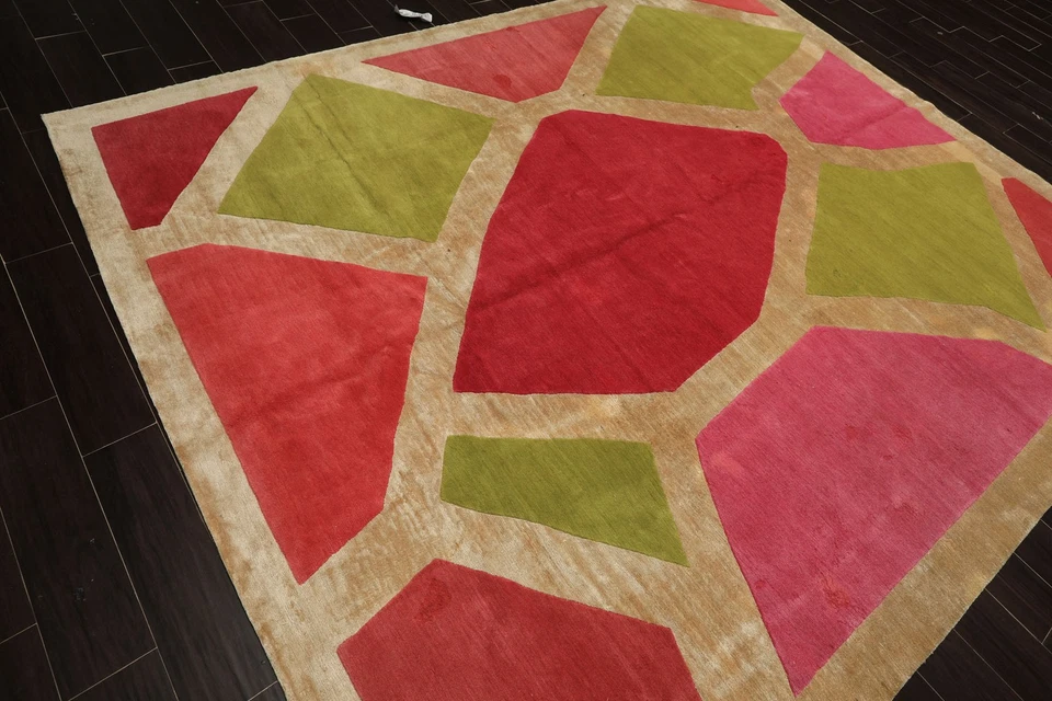 8x10 Tibetano Hand Knotted Wool & Silk Fuschia Tibetan Art Deco Geometric Rug - Image 2 of 4