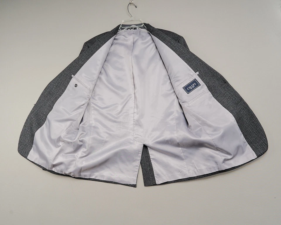 Abrigo deportivo Chaps 42R gris pata de gallo lana 2 botones blazer parches en el codo India Foto 4 de 4
