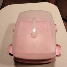 Tupperware Cake CARRIER Taker Pink Base Rectangle Easy Open Handle 12 or 24