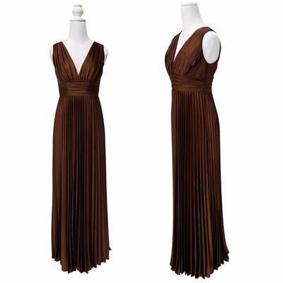 Revelry Satin Chocolate Brown Maxi Dress Size 6 Formal Gown Pleated Celine Party