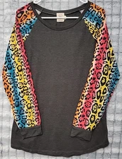 Grace & Emma Rainbow Leopard Women's Large Shirt Top Animal Print Tunic