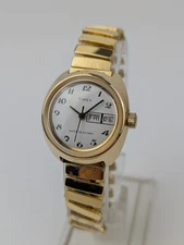 Vtg Timex Women's Manual Wind Watch 1970's Gold Tone Viscount Day Date RUNNING