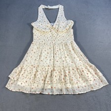 Planet Heart Juniors’s Cream Floral Smocked Halter Tiered Mini Dress, Ruffle, XL
