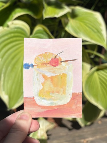 ACEO Original Whiskey Sour Painting | Hand Painted Cocktail Miniature Art
