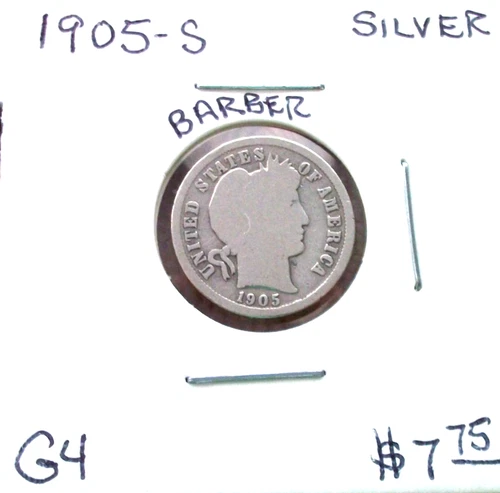 1905 SAN FRANCISCO BARBER SILVER DIME IN GOOD CONDITION.