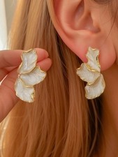 White Abstract Floral Enamel Stud Earrings For Women One Size