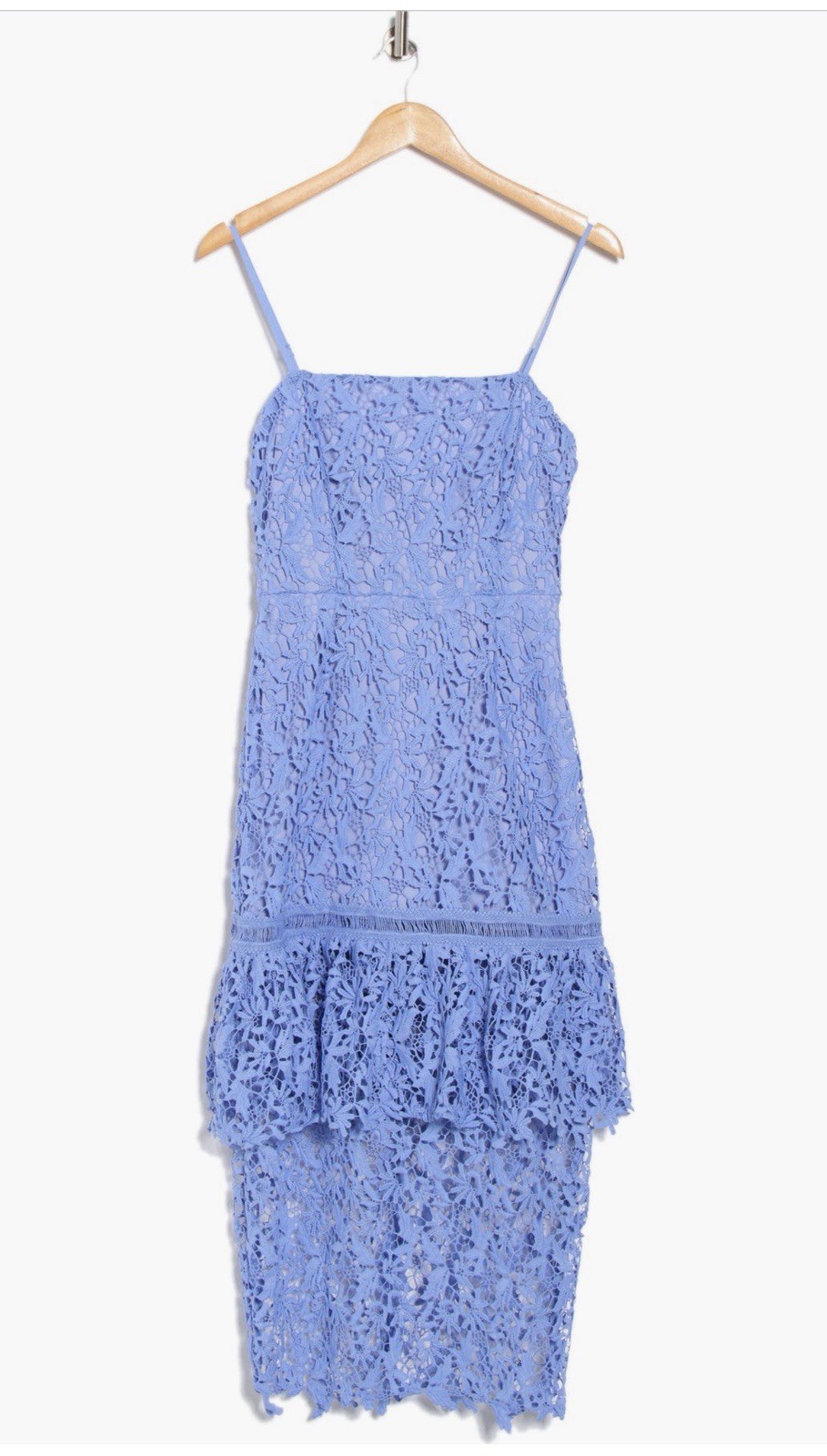 New Women’s NSR Floral Lace Tiered Midi A-line Dress Size M Cornflower Blue