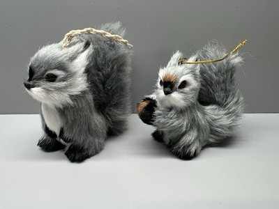 Squirrel Furry Hanging Ornaments Gray set of 2