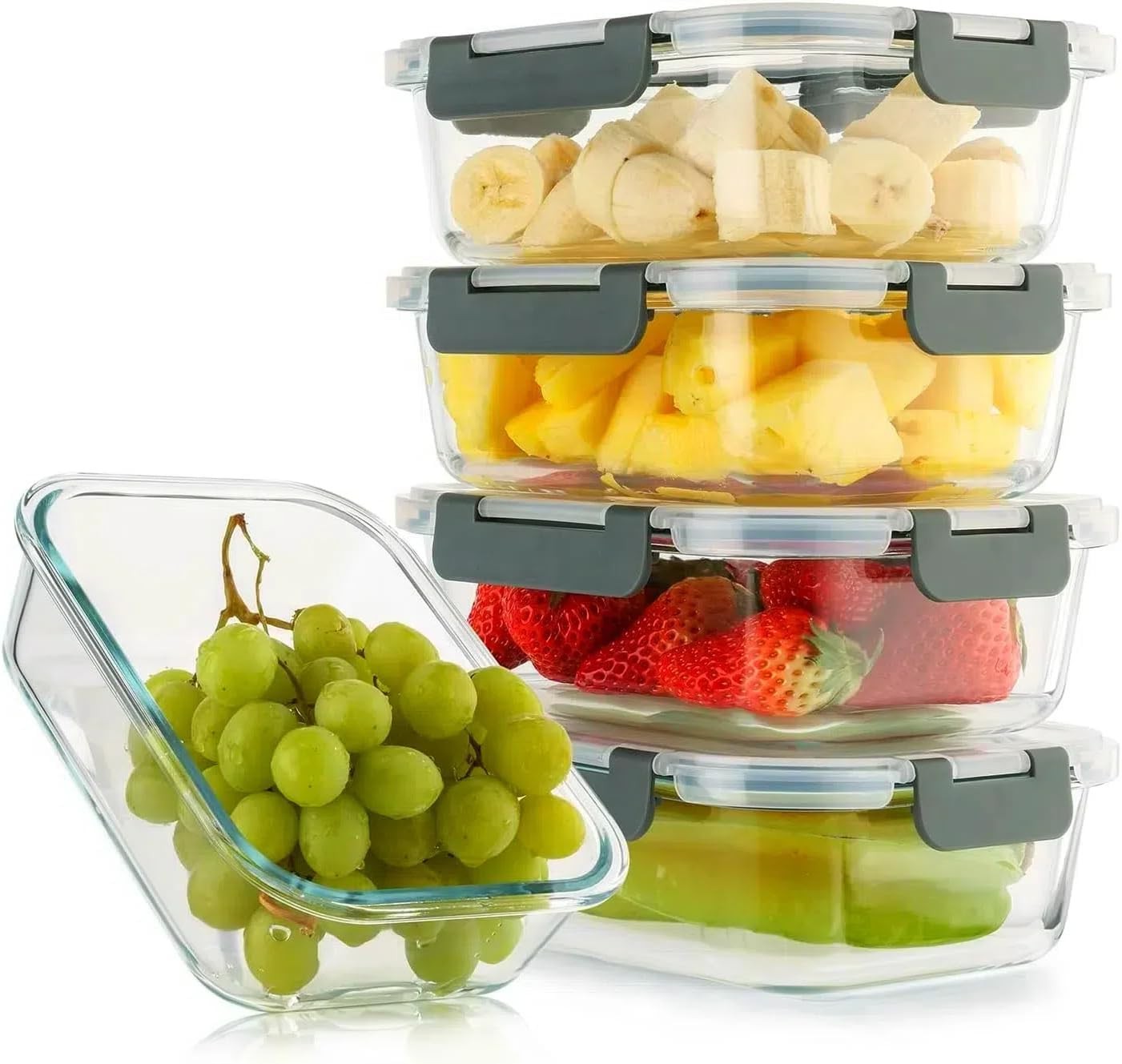 5 Pack 36 Oz Glass Meal Prep Containers with Lids, Reusable Glass Food Storage