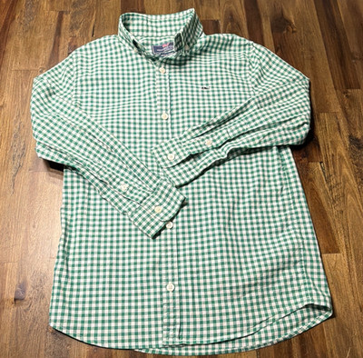 Vineyard Vines Whale Shirt Men s L Green/White Check Long Sleeve Button-Down
