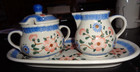 Polish Pottery Cream, Sugar and Tray - 4 Piece Set -NEVER USED — photo 2