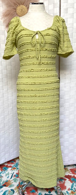 Adelyn Rae Lime Green Ruffle Lace Tiered Keyhole Lined Maxi Stretch Dress Size M