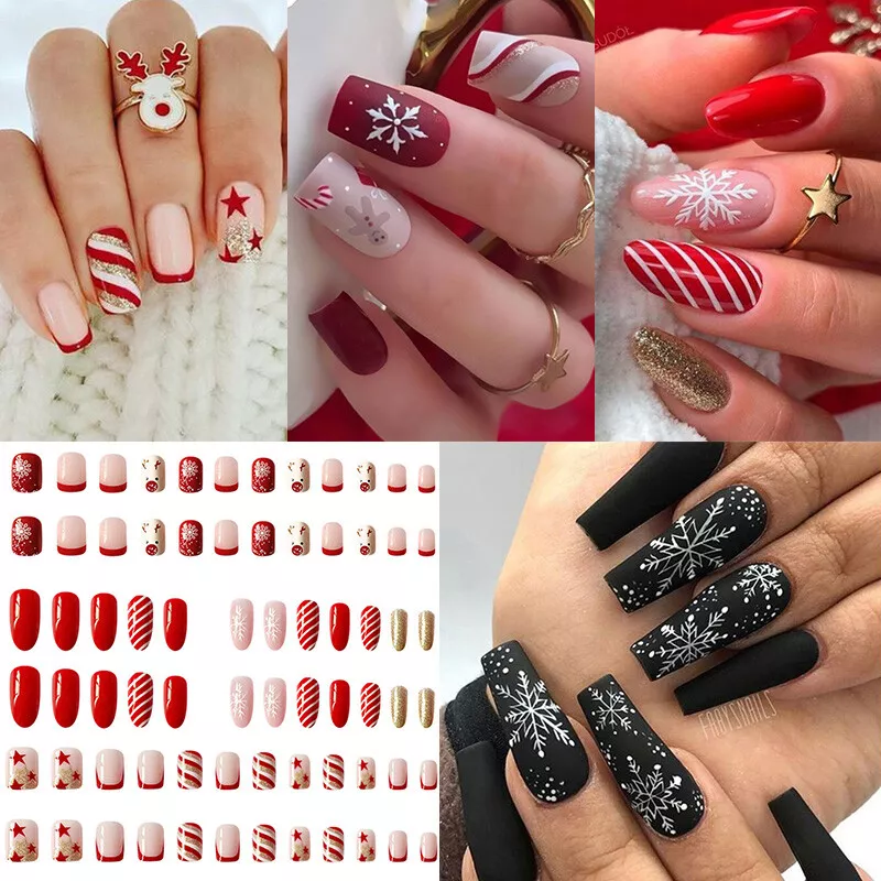 New 24pcs Reusable Christmas False Nail Full Cover Christmas Nails