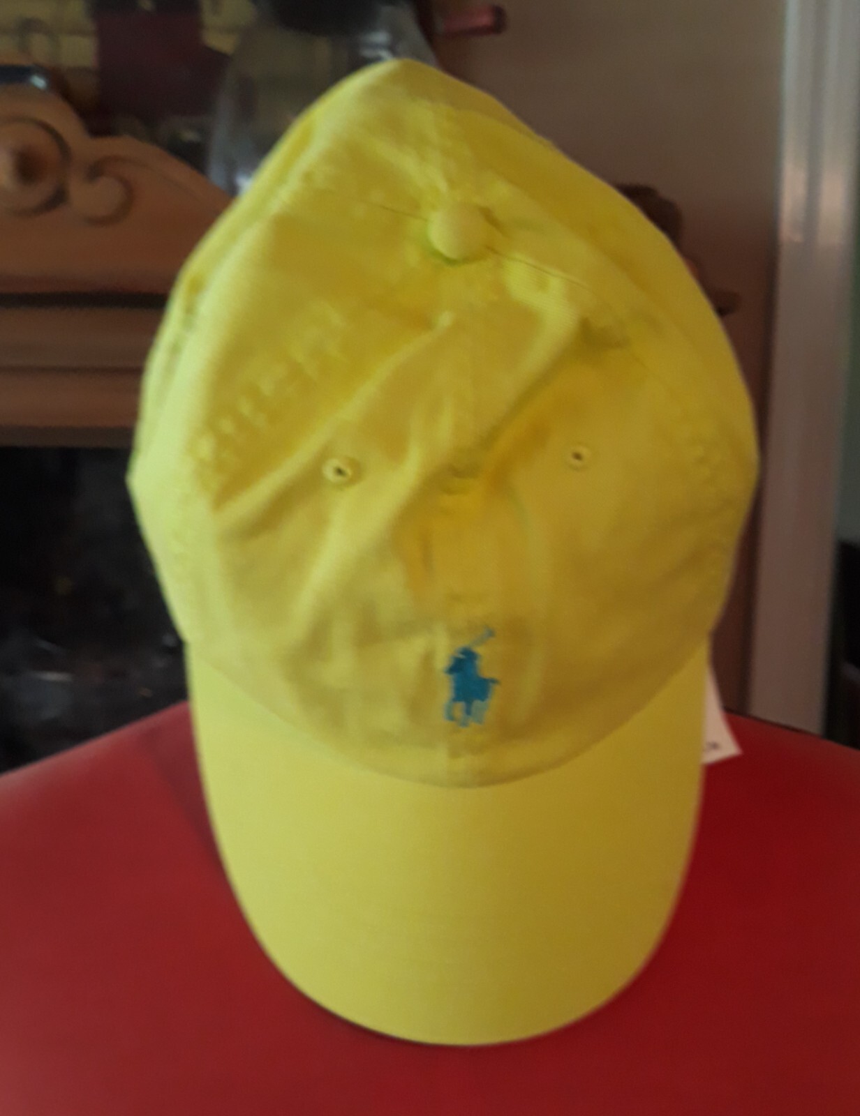 Cappello Polo Ralph Lauren cinturino regolabile verde giallastro con logo pony nuovo con etichette