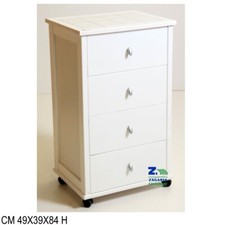 CASSETTIERA MOBILE CARRELLO VESUVIO IN LEGNO BIANCO POKER 4 CASSETTI
