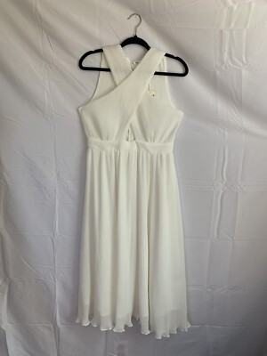 The Clothing Company Cross Front Pleated Lettuce Hem White Marylin Monroe Dress