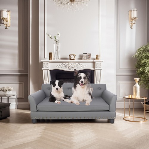 Sofá para mascotas alfombrilla para perros sofá para perros cama para perros sofá para perros de cuero gris L/XL resistente a arañazos - Imagen 2 de 15