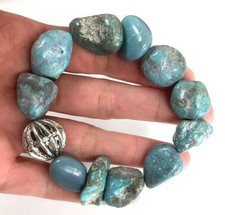 Blue Matte Natural Turquoise Bracelet 7" Rough Nugget 338.5CT 100 Kingman