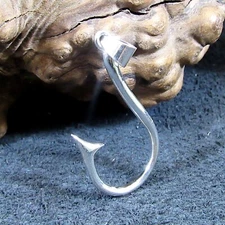 Solid 925 Sterling Silver Fishermans Barbed Fish Hook Pendant - Nautical Jewelry
