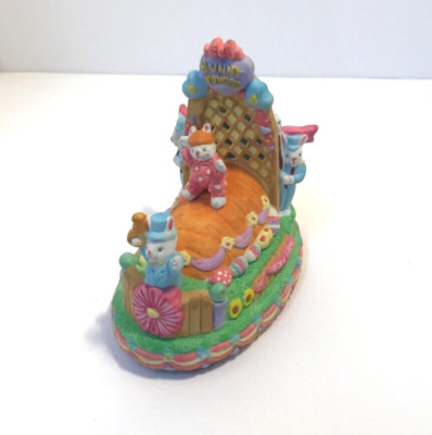 Easter Bunnies Riding on Carrot Bunny Towne Flower Float Pastel VTG Porcelain