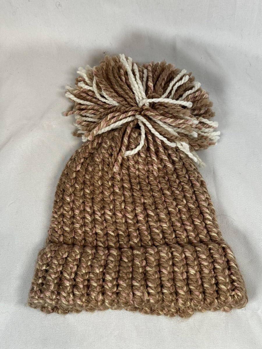 Kids Pink and Tan Beanie Hat With Pom Pom Top Sock Hat Warm  display picture 1