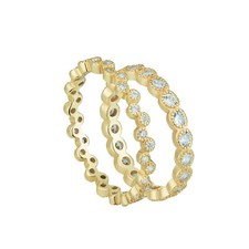 2 Piece Ring Set Yellow Gold Plated CZ Milgrain Stack Eternity Band 925 5-10