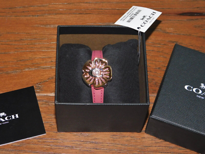 RARE Coach Tea Rose Hidden Dial Watch Rouge Leather 25mm  display picture 1