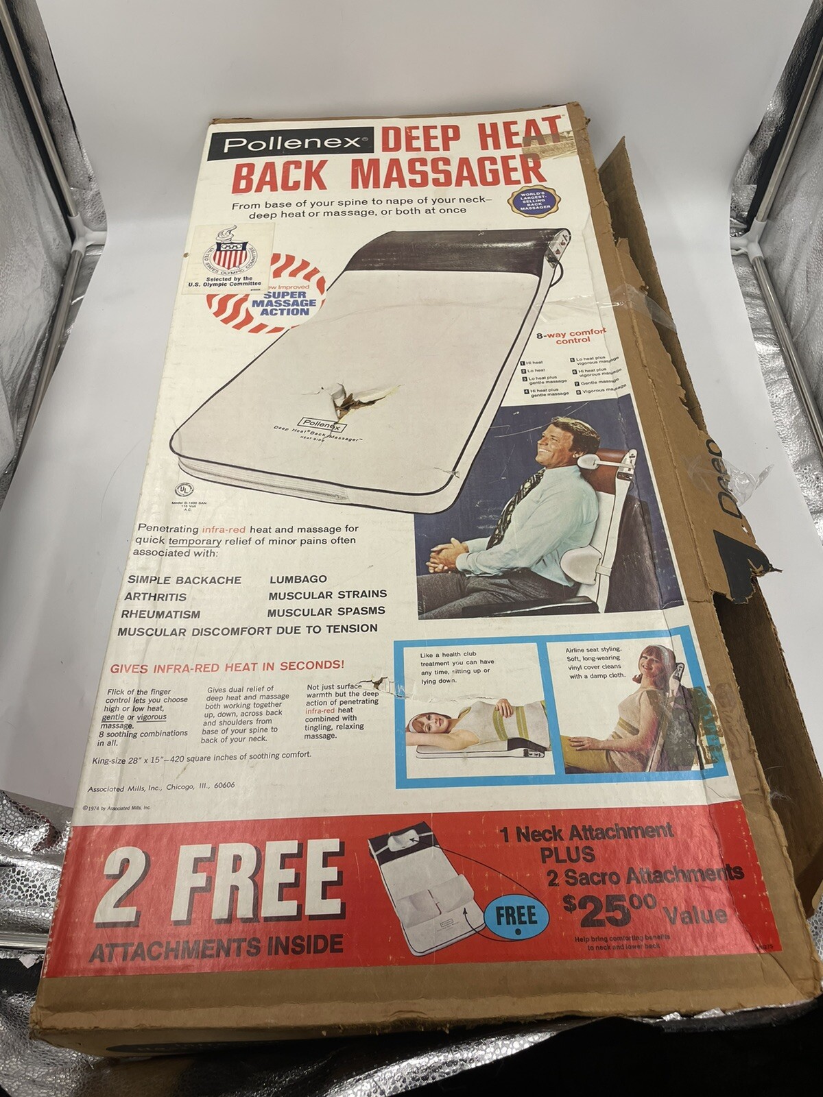Pollenex VTG Pollenex B-130A Black/White Deep Heat Back Massager Full Size W ...