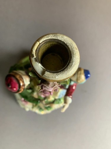 antique 19th c. Von Schierholz porcelain Germany children rose tree candlestick - Picture 10 of 12