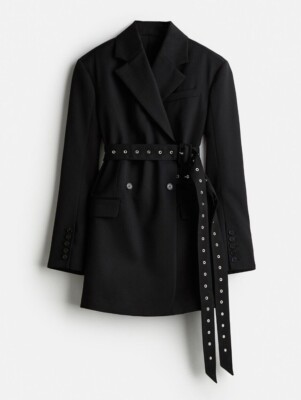 Rokh x H&M Belted Wool Blazer Long Double Breasted Black S L XL  