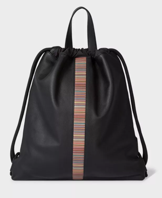 PAUL SMITH SIGNATURE STRIPE LEATHER DOWN STRINGS BACKPACK BNWT
