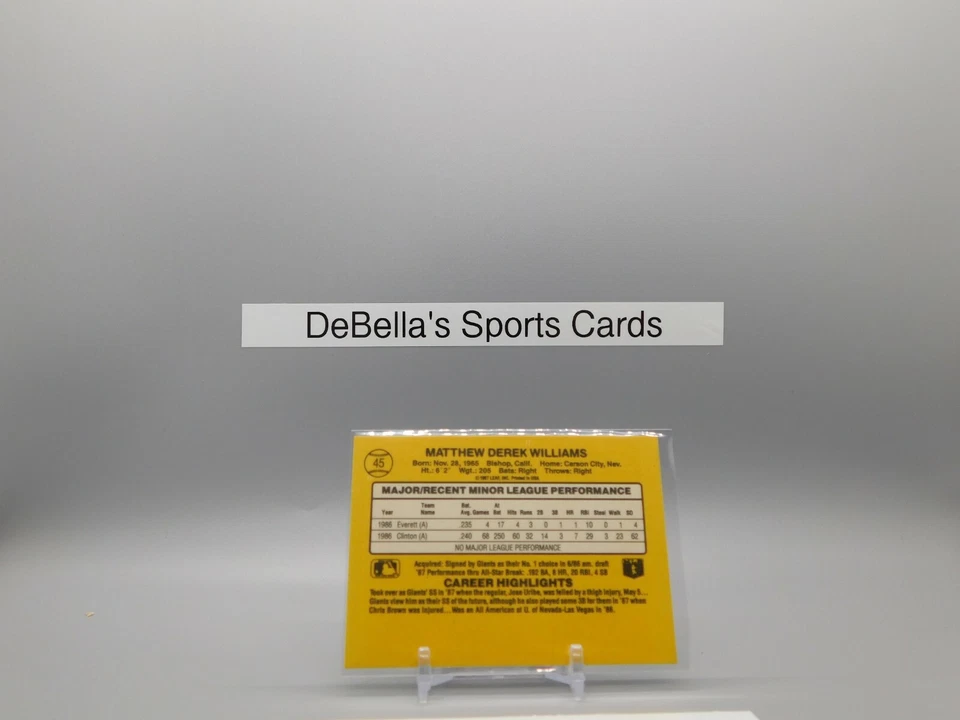 1987 Donruss Rookies Matt Williams Card #45 Giants - Image 2 of 2