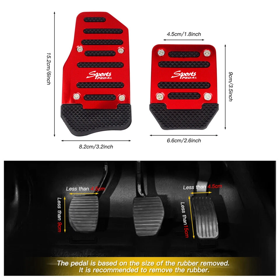 3* Red Non-Slip Manual Gas Brake Foot Pedals Pad Cover Car Accessories Universal - Image 4 of 4