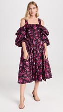 New ULLA JOHNSON Cold-shoulder ruffled floral-print cotton-poplin midi dress 14