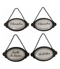 Metal Room Plaque Home Sign with Chain - Chambre, Toilettes or Salle de Bains