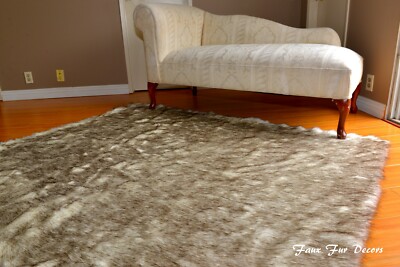 5' x 6' Brown Tip Huskie Rectangle Rug Faux Fur PlushFurEver Rugs 333
